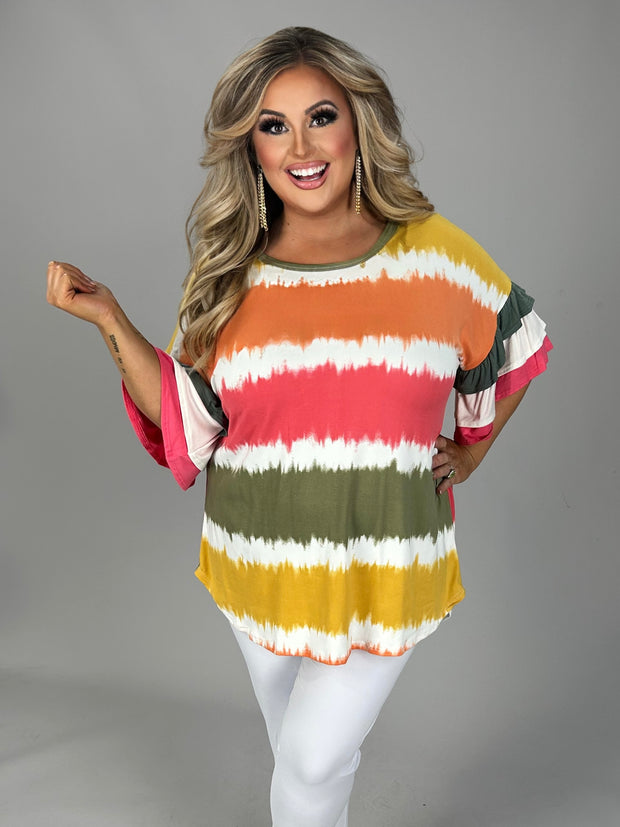 70 PSS-A {Stripe Surge} Olive/Multi Color Stripe Top PLUS SIZE 1X 2X 3X