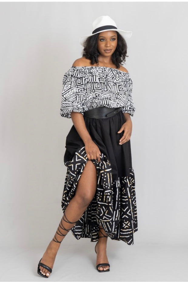 SALE!! LD-E {Perfect Moment} Black/White African Print Patchwork Dress PLUS SIZE XL