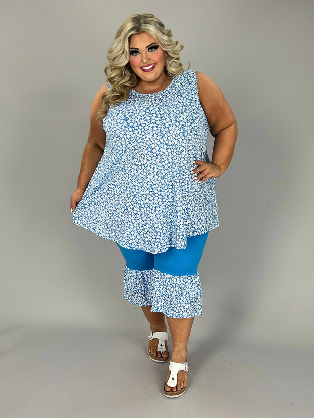 49 SET {Marvel At Curvy} Blue Ditzy Floral Ruffle Pants Set CURVY BRAND!!!  EXTENDED PLUS SIZE XL 2X 3X 4X 5X 6X