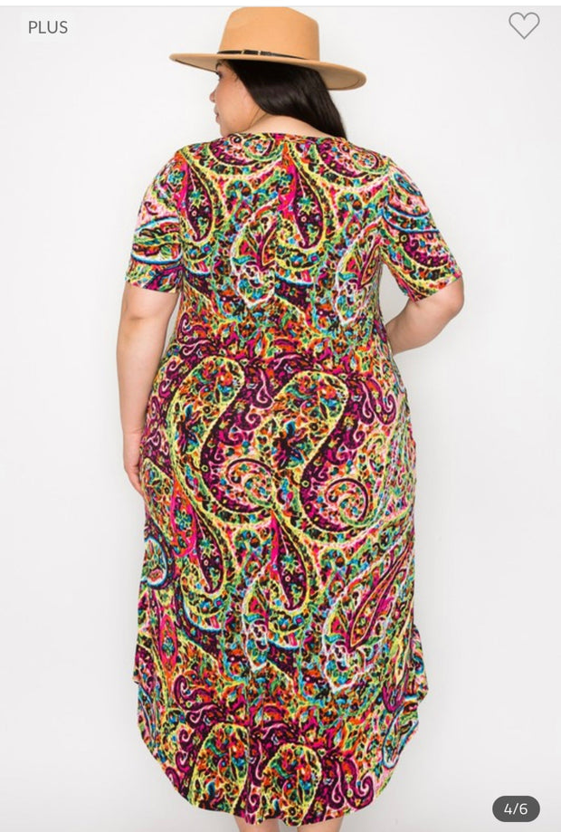 SALE!! LD-X {Always Adoring} Fuchsia Paisley Printed High/Low Dress EXTENDED PLUS SIZE 3X 4X 5X