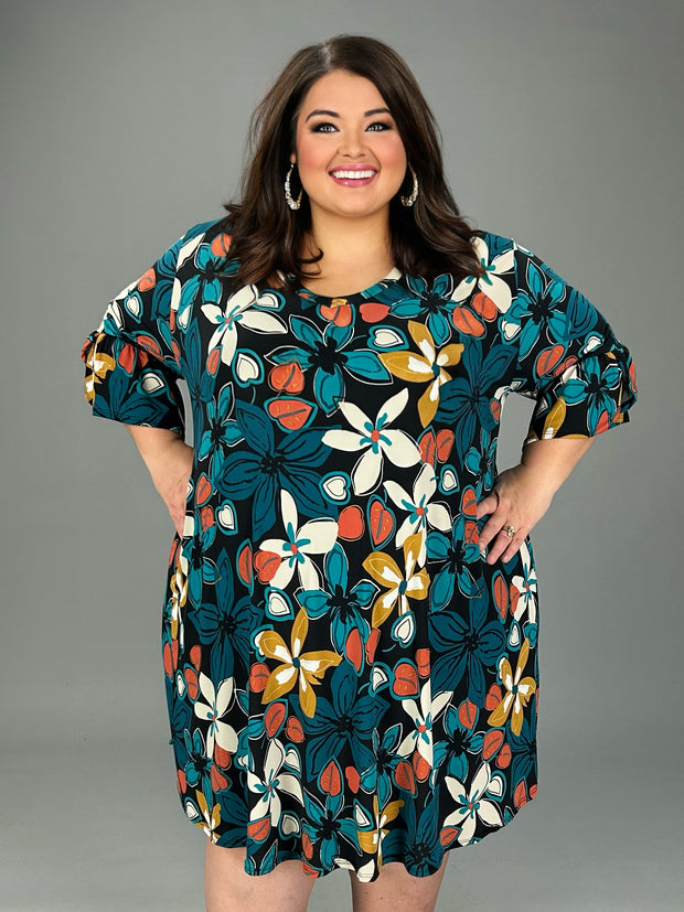 SALE!! 17 PQ {Dreams Come True} Teal/Black Floral V-Neck Dress EXTENDED PLUS SIZE 4X 5X 6X