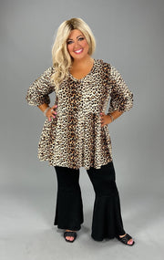 49 PSS {String You Along} Brown Leopard  V-Neck Babydoll Top EXTENDED PLUS SIZE 3X 4X 5X