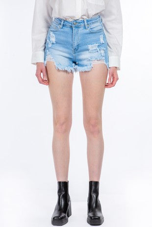 LEG-79 {Parker Jeans} Lt. Blue Distressed Frayed Hem Shorts PLUS SIZE 1X 2X 3X