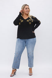 27 SD {Shine LIke The Stars} VOCAL Black Star Print Top PLUS SIZE XL 2X 3X