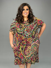 LD-X {Always Adoring} Fuchsia Paisley Printed High/Low Dress EXTENDED PLUS SIZE 3X 4X 5X