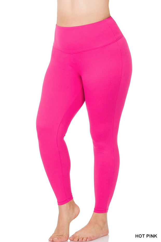 LEG-84 {Sporty Vibe} Hot Pink Wide Waistband Leggings  PLUS SIZE 1X 2X 3X