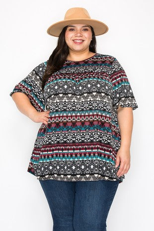 59 PSS {That's Fine By Me} Burgundy Multi Print Top EXTENDED PLUS SIZE 4X 5X 6X