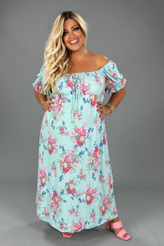 LD-Z {Wishful Thinking} Mint Floral Babydoll Midi Dress PLUS SIZE 1X 2X 3X