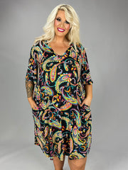 SALE!! 25 PSS {Local Flare} Black/Yellow Paisley V-Neck Dress EXTENDED PLUS SIZE 3X 4X 5X