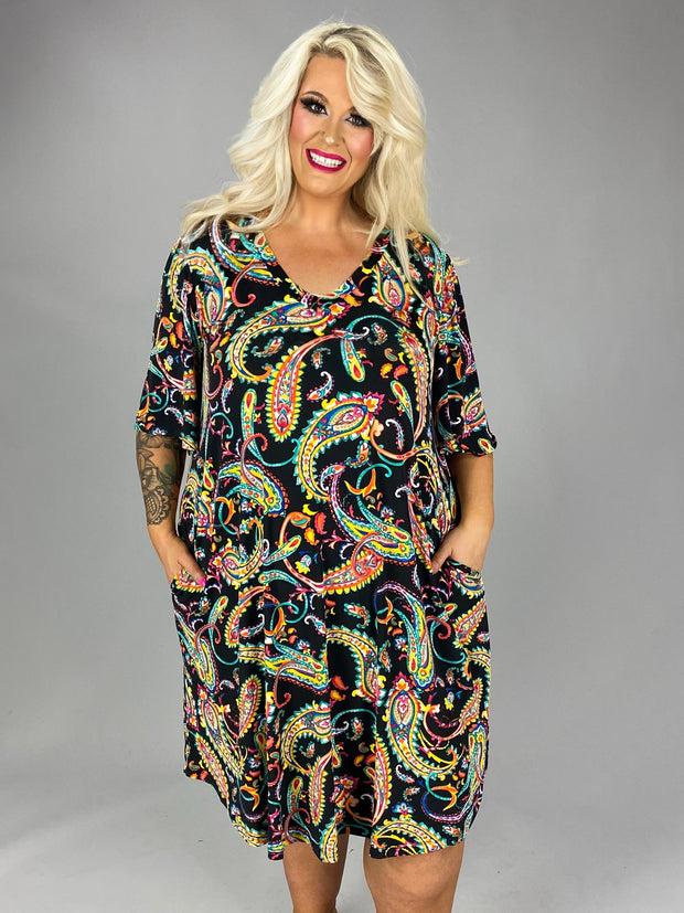 SALE!! 25 PSS {Local Flare} Black/Yellow Paisley V-Neck Dress EXTENDED PLUS SIZE 3X 4X 5X