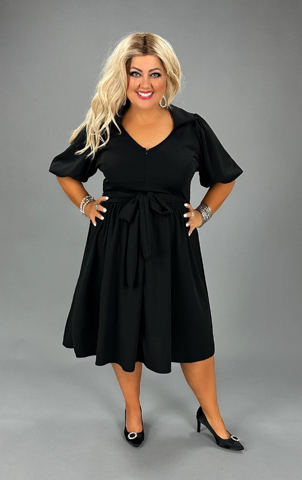 74 SSS-B {Business Adventure} Black V-Neck Belted Dress PLUS SIZE XL 2X 3X