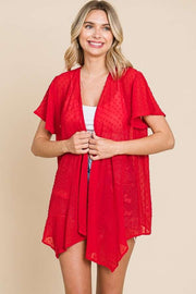 38 OT {Social Hour} Cherry Red Swiss Dot Drape Cardigan PLUS SIZE 1X 2X 3X