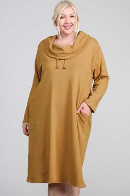 57 SLS  [Call A Truce} Mustard Cowl Neck Dress PLUS SIZE 1X 2X 3X