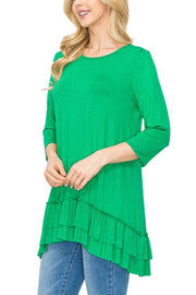 80 SQ {Move To Improve} Green Ruffle Hem Tunic PLUS SIZE 1X 2X 3X