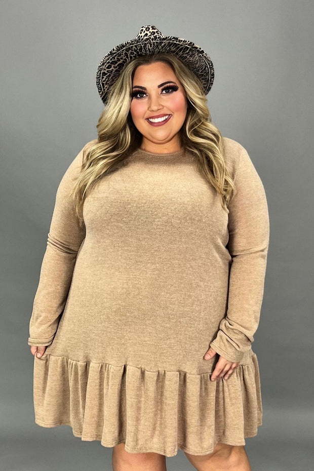 SALE!! 21 SLS {Expecting A Reaction} Taupe Ruffle Hem Dress EXTENDED PLUS SIZE 3X 4X 5X