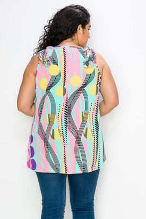 41 SV {Full Circle} Mint Circle Print V-Neck Top EXTENDED PLUS SIZE 4X 5X 6X