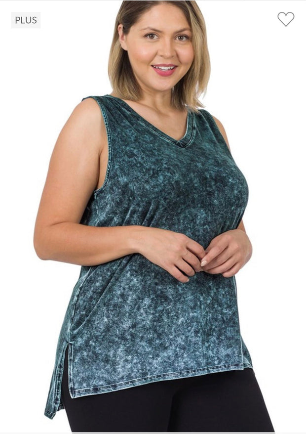 SALE!! 44  SV-F {Ease Along} Deep Aqua Mineral Wash Sleeveless Top PLUS SIZE 1X 2X 3X