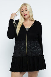 SALE!! 1-51 OT {Be That Girl} VOCAL Black Waffle Knit Hoodie w/ Lace Detail  PLUS SIZE XL 2X 3X