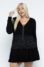 51 OT {Be That Girl} VOCAL Black Waffle Knit Hoodie w/ Lace Detail  PLUS SIZE XL 2X 3X