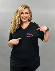 SALE!! GT-V {CURVY Logo} Black/Pink V-Neck Cotton T-Shirt