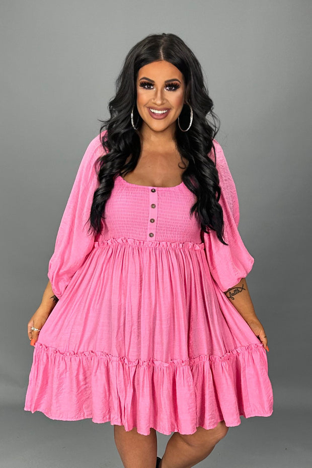 46 SQ-A {Into Bliss} Umgee Pink Smocked Dress PLUS SIZE XL 1X 2X