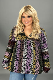 67 PLS-A {My Only Wish} Multi-Color Print Babydoll Top PLUS SIZE 1X 2X 3X