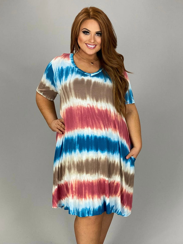 SALE!! 99 PSS-L {Groovy Heartbeat} Teal/Multi-Color Tie Dye Dress