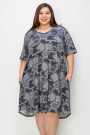 23 PSS {Keeping Tabs} Black/White Print V-Neck Dress  EXTENDED PLUS SIZE 4X 5X 6X