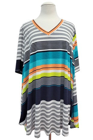 31 PSS {An Open Book} Navy Stripe Print V-Neck Tunic EXTENDED PLUS SIZE 4X 5X 6X