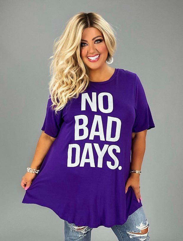 98 GT-Y {No Bad Days} Purple Graphic Tee CURVY BRAND!!!  EXTENDED PLUS SIZE XL 2X 3X 4X 5X 6X (May Size Down 1 Size)