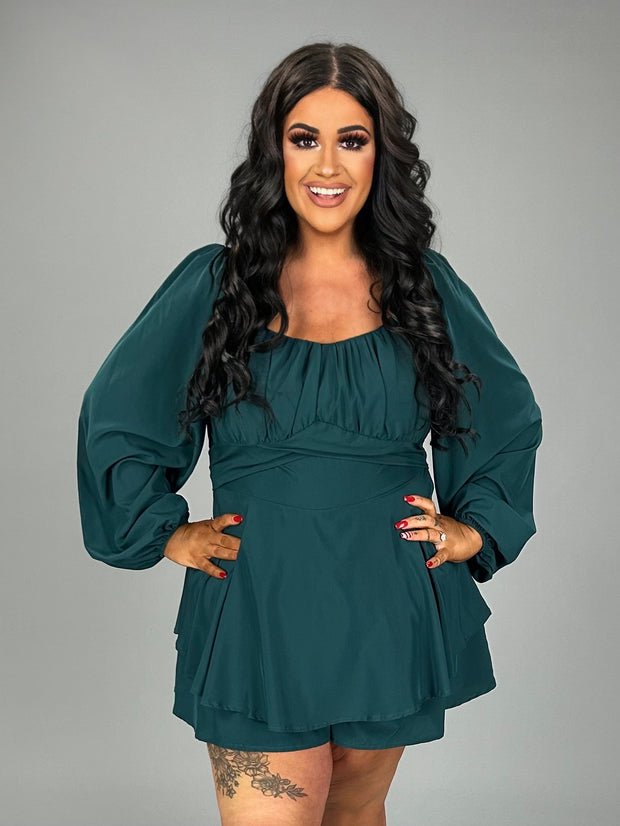 SALE!! 11 RP-A {Be Fearless} Green Romper w/ Tie PLUS SIZE XL