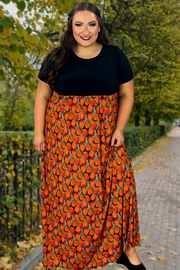 SALE!! LD-D {Orange Slice} Black & Orange Print Maxi Dress PLUS SIZE 1X 2X 3X