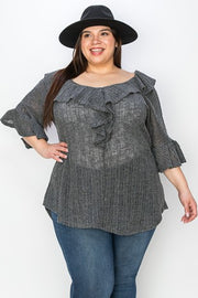 23 SSS {Can't Talk Now} Ruffle Neck Open Weaved Charcoal  Sweater EXTENDED PLUS SIZE 4X 5X 6X