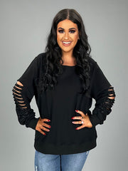 35 SD {Coming Your Way} VOCAL Black Laser Cut Sleeve Top w/Stones PLUS SIZE XL 2X 3X