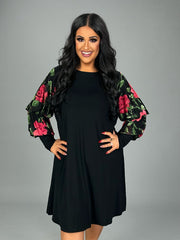 32 CP {Graceful Moves} Black Dress w/Red Floral Sleeves PLUS SIZE 1X 2X 3X