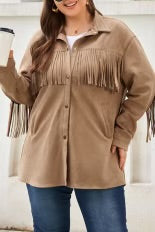 42 OT {Fringe Fanatic} Khaki Jacket w Fringe Detail PLUS SIZE 3X