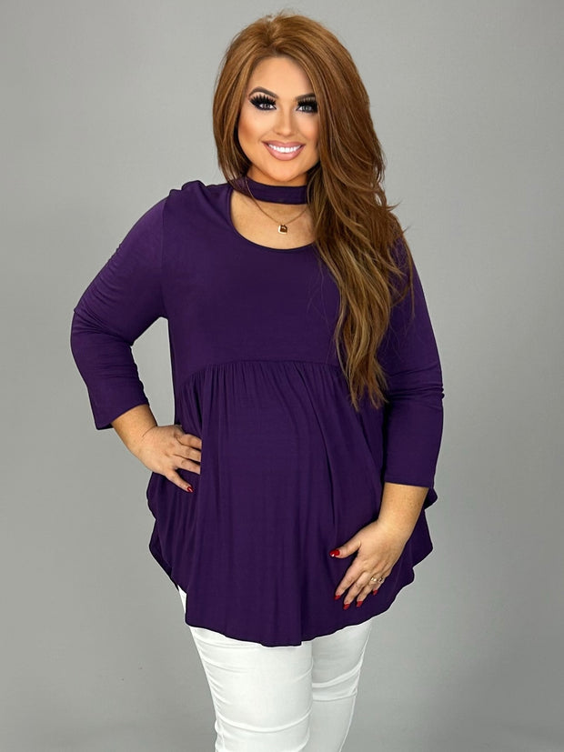 SALE!! SQ-G {Come Again} Purple Mock Neck Top 3/4 Sleeves