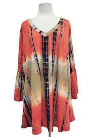 33 PQ [Just Being Myself} Orange Black Tie Dye V-Neck Tunic EXTENEDED PLUS SIZE 1X 2X 3X 4X 5X