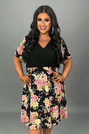 SALE!! 67 CP-D {Weekend Goals} Black Floral V-Neck Dress PLUS SIZE 1X 2X 3X