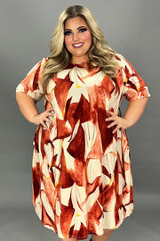 SALE!! 18 PSS-B {Brunch Ready} Rust Print Dress w/Pockets EXTENDED PLUS SIZE 4X 5X 6X