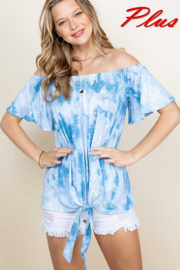 73 OS {Easy Like Sunday} BlueTie Dye Off Shoulder Top PLUS SIZE XL 2X 3X