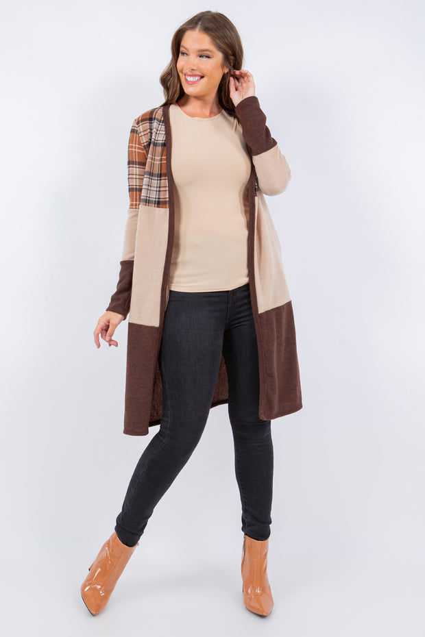 20 OT  {Seasonal Shift} Brown Plaid Taupe  Long Duster PLUS SIZE 1X 2X 3X