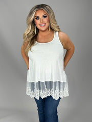 83 SV-Y {Live Out Loud} Off White Ribbed Lace Top PLUS SIZE XL 1X 2X