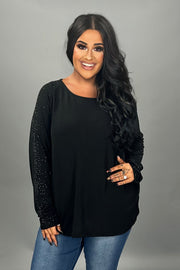 27 SD {Feeling Cherished} VOCAL Black Top w/Studded Sleeves PLUS SIZE XL 2X 3X