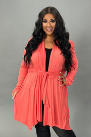 SALE!!  41 OT-B {Mind Of My Own} Coral Tie Front  Cardigan PLUS SIZE XL 2X 3X