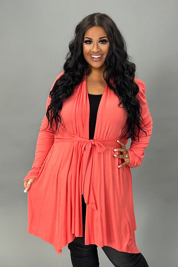 SALE!! 41 OT-B {Mind Of My Own} Coral Tie Front Cardigan PLUS SIZE XL 2X 3X