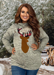 SALE!! 36 GT-P {Deer Head} Heather Grey Reindeer Top SALE!!  PLUS SIZE XL 2X 3X