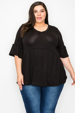 SALE!! 72 SQ {Capture Simplicity} Black V-Neck Babydoll Top PLUS SIZE XL 2X 3X