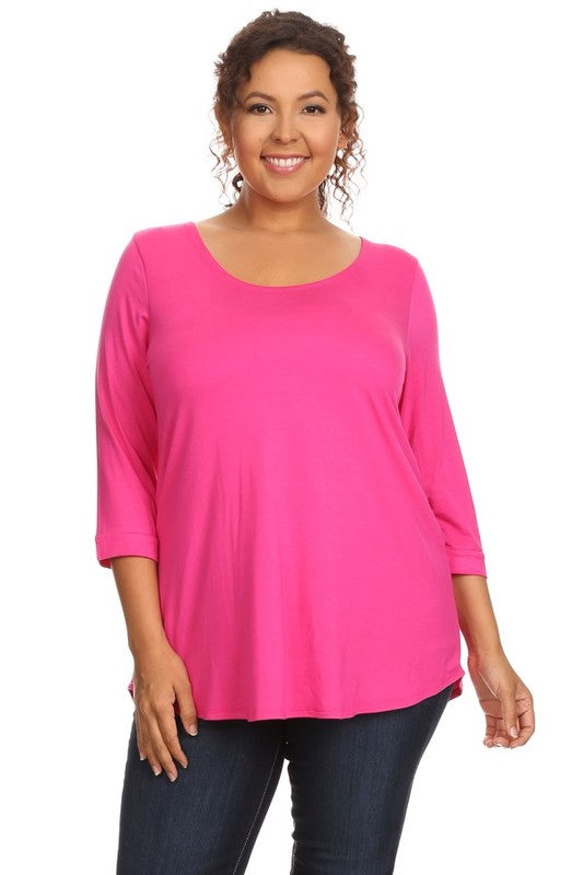 74 SQ {Be Happy With Who You Are} Fuchsia 3/4 Sleeve Top PLUS SIZE 1X 2X 3X