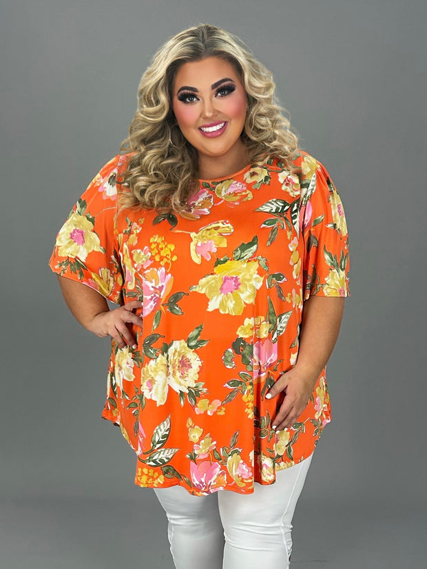 SALE!! 27 PSS-F {Ideally Yours} Orange Floral Top EXTENDED PLUS SIZE 3X 4X 5X